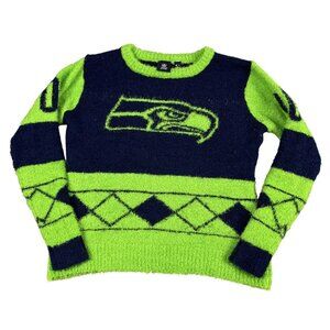 NFL Team Apparel Seattle Seahawks Womens Eyelash Crew Christmas Sweater Sz Large